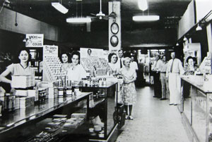 Bond Pharmacy interior around 1924